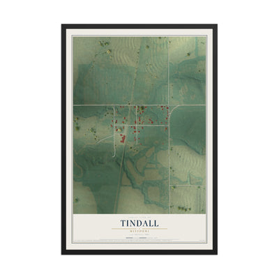 Map of Tindall, Missouri, 12 x 18 inch print in a black wood frame