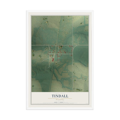 Map of Tindall, Missouri, 12 x 18 inch print in a white wood frame