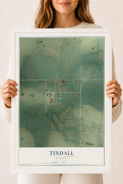 Map of Tindall, Missouri, 18 x 24 inch print in a white wood frame