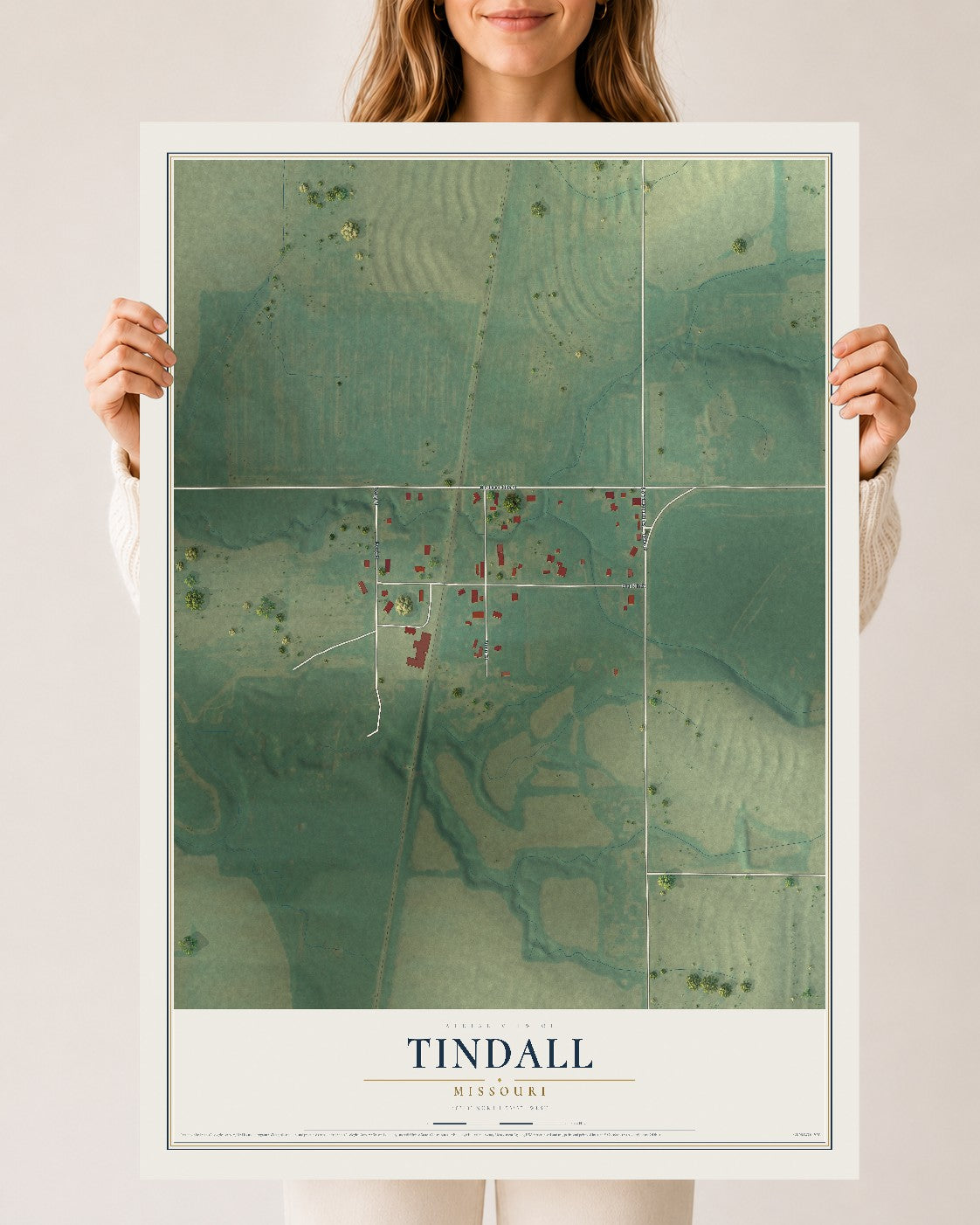 Map of Tindall, Missouri, 24 x 36 inch unframed archival matte print