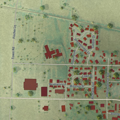 Second close-up of the map of Tipton, Missouri print showing more streets and buildings