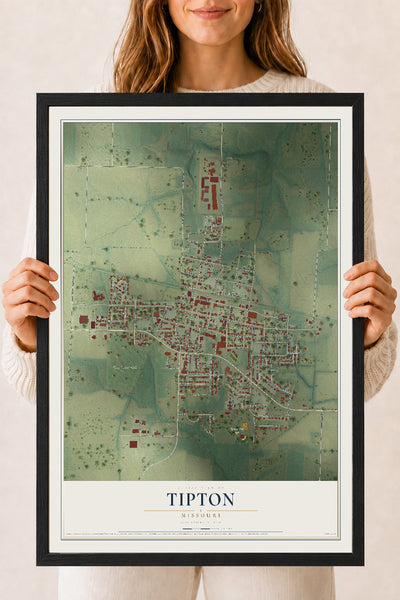 Map of Tipton, Missouri, 18 x 24 inch print in a black wood frame