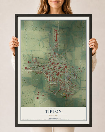Map of Tipton, Missouri, 24 x 36 inch print in a black wood frame