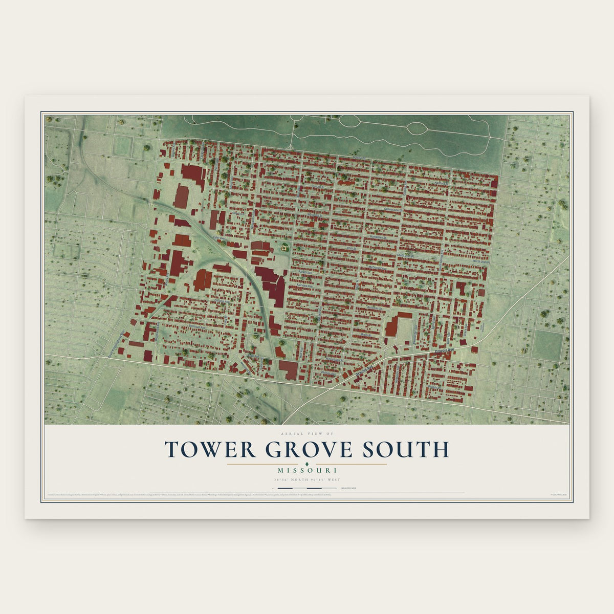 Tower Grove South, Missouri map print, the full design