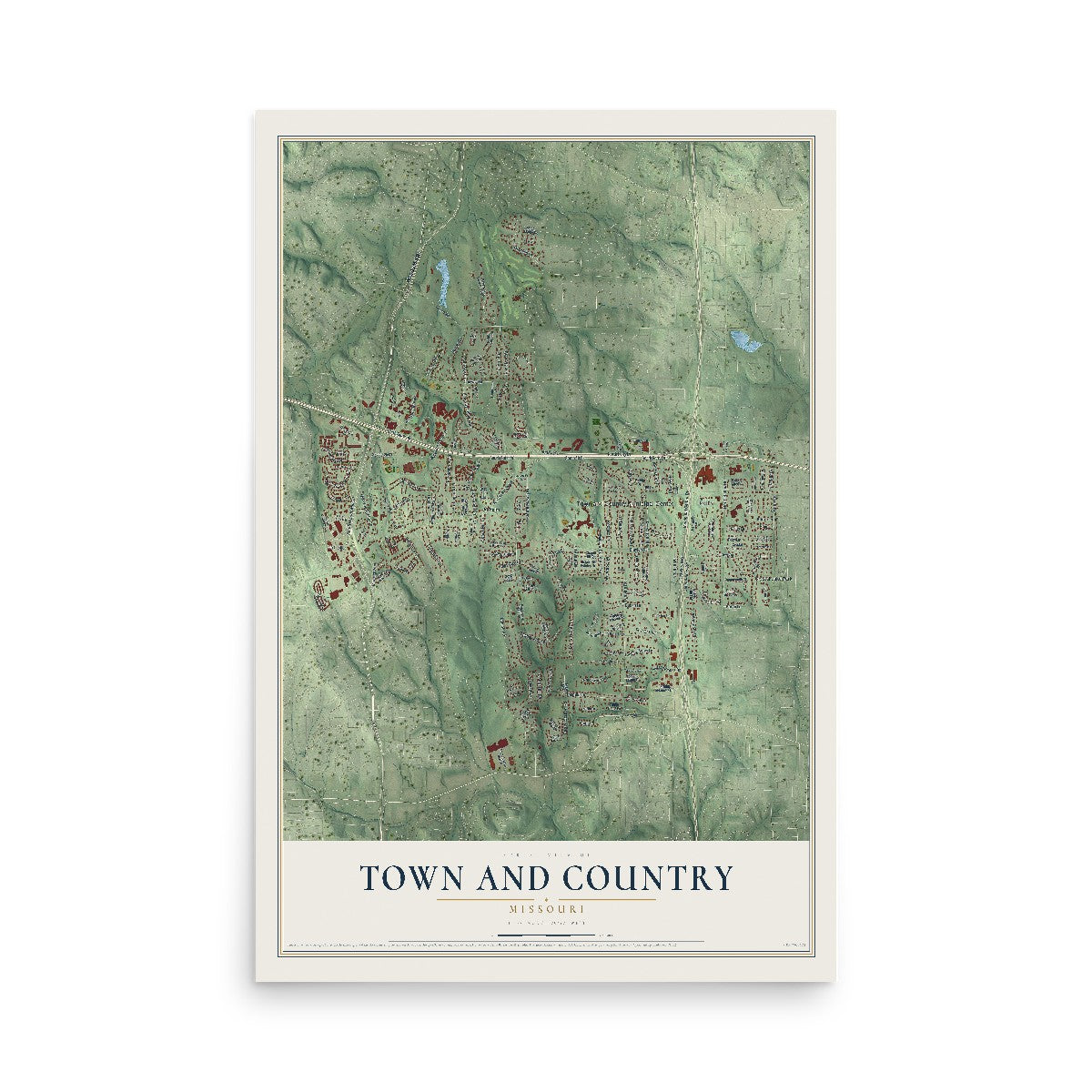 Map of Town and Country, Missouri, 12 x 18 inch unframed archival matte print