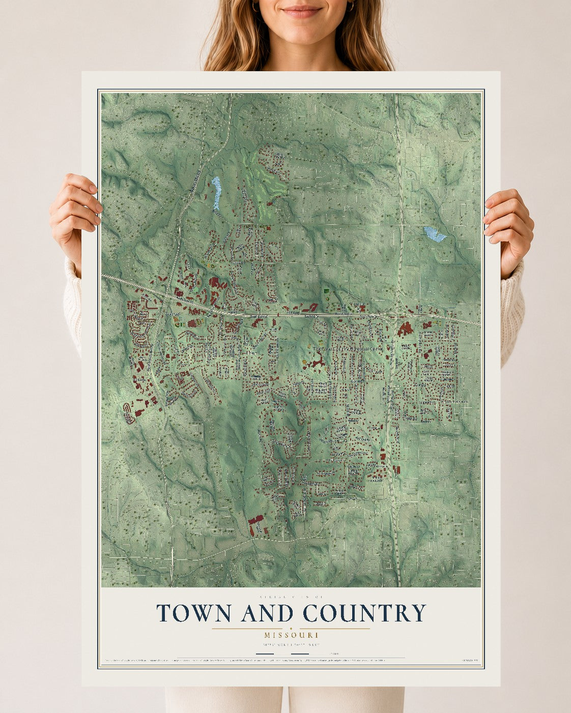 Map of Town and Country, Missouri, 24 x 36 inch unframed archival matte print