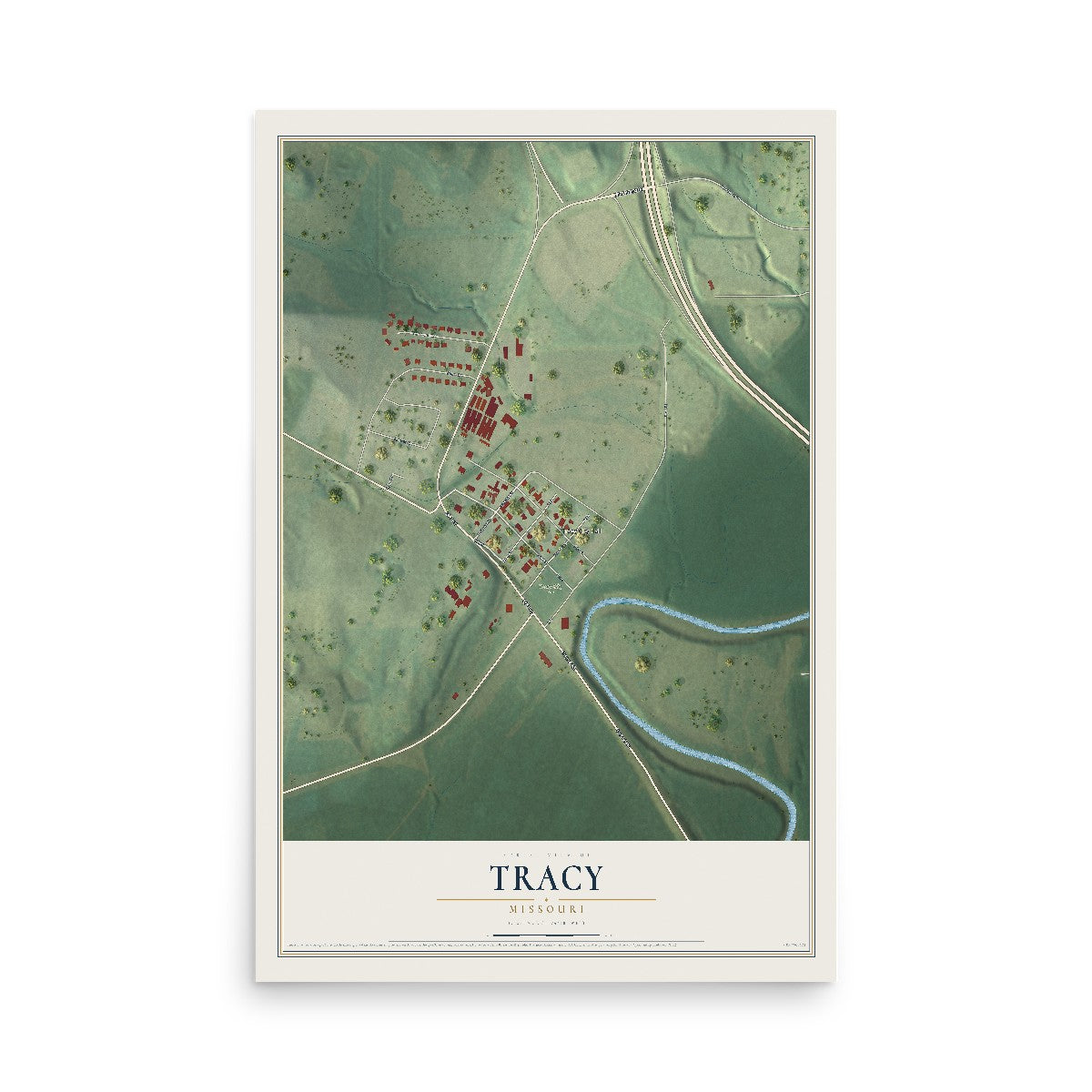 Map of Tracy, Missouri, 12 x 18 inch unframed archival matte print