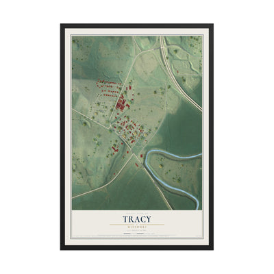 Map of Tracy, Missouri, 12 x 18 inch print in a black wood frame