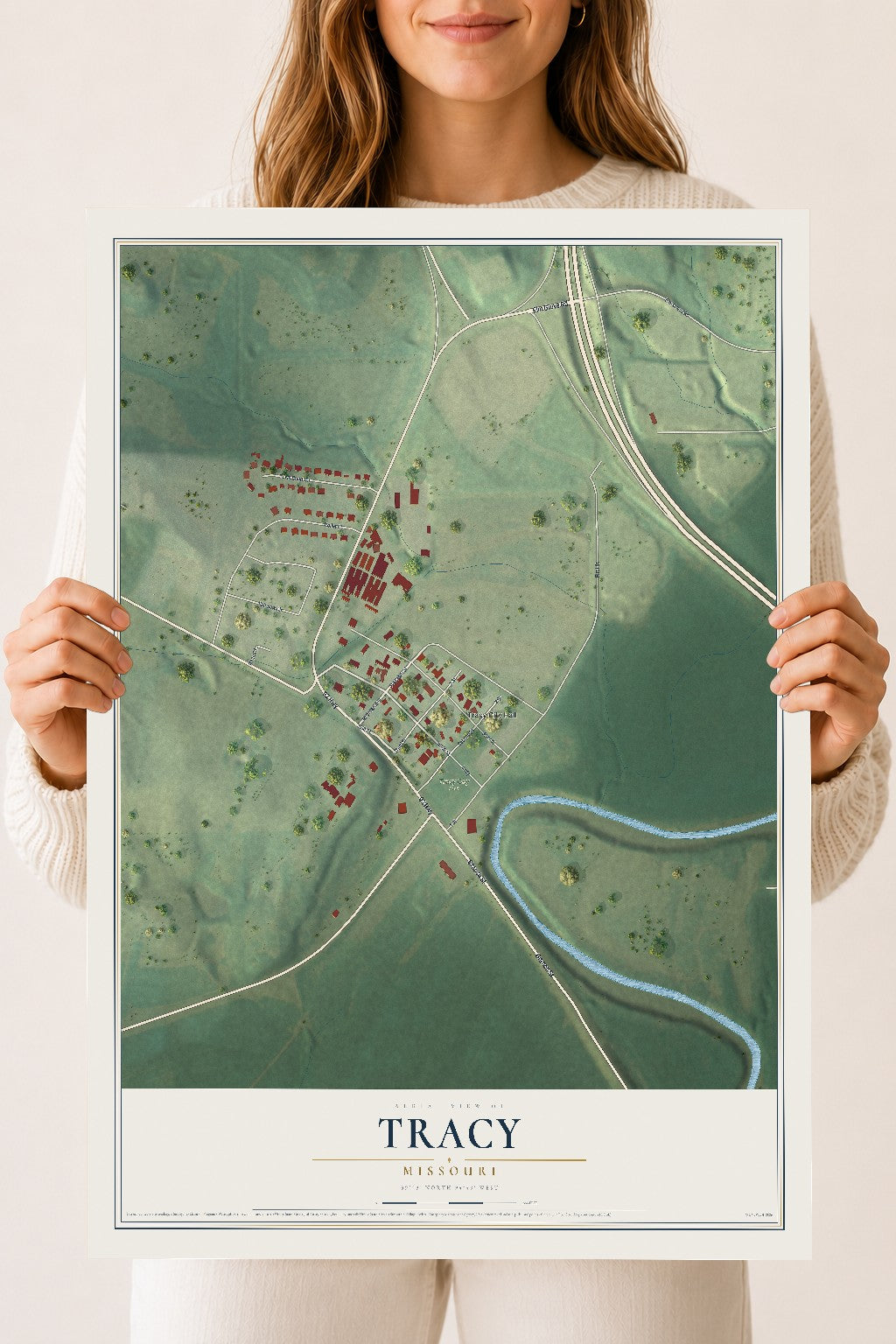 Map of Tracy, Missouri, 18 x 24 inch unframed archival matte print