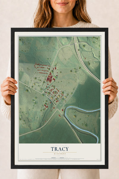 Map of Tracy, Missouri, 18 x 24 inch print in a black wood frame
