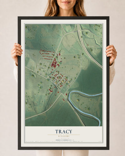 Map of Tracy, Missouri, 24 x 36 inch print in a black wood frame