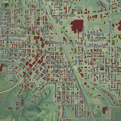 Close-up of the map of Trenton, Missouri print showing street and building detail