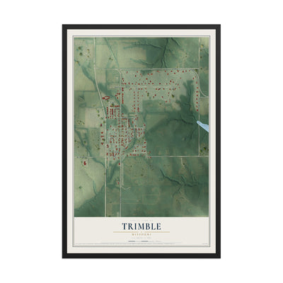 Map of Trimble, Missouri, 12 x 18 inch print in a black wood frame