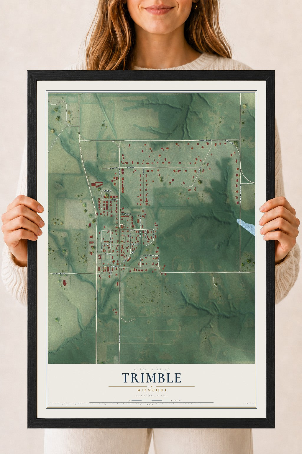 Map of Trimble, Missouri, 18 x 24 inch print in a black wood frame
