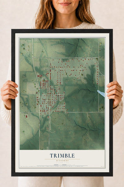 Map of Trimble, Missouri, 18 x 24 inch print in a black wood frame