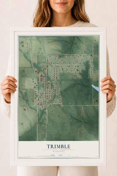 Map of Trimble, Missouri, 18 x 24 inch print in a white wood frame
