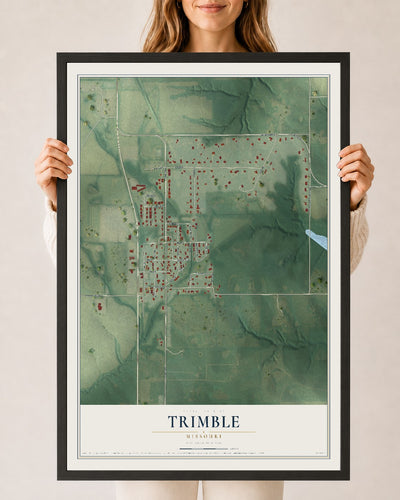 Map of Trimble, Missouri, 24 x 36 inch print in a black wood frame