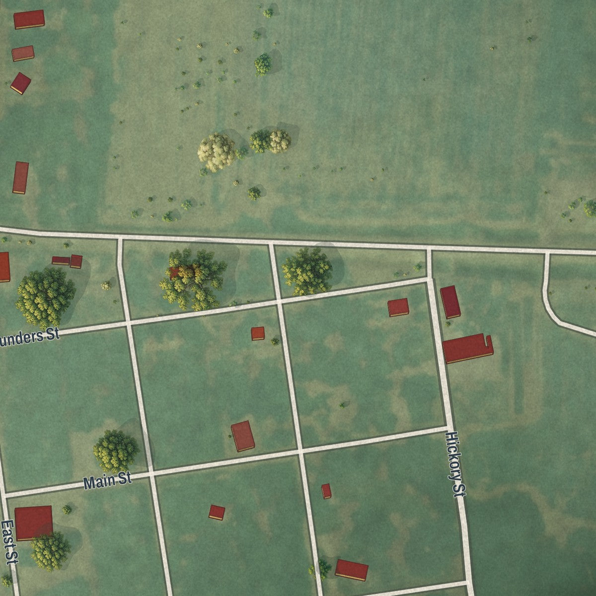 Close-up of the map of Triplett, Missouri print showing street and building detail