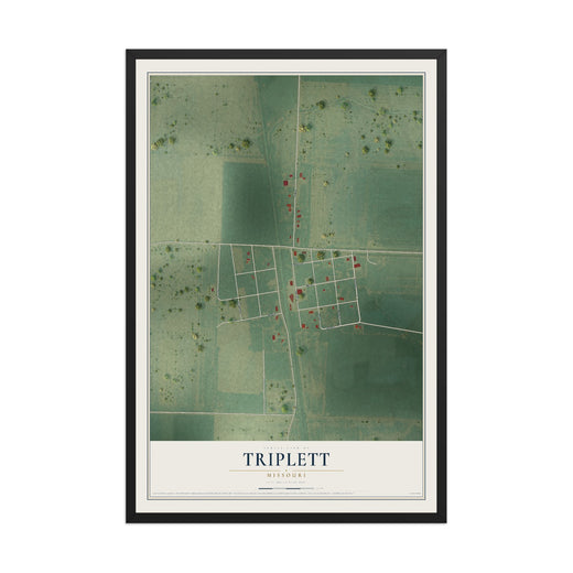 Map of Triplett, Missouri, 12 x 18 inch print in a black wood frame