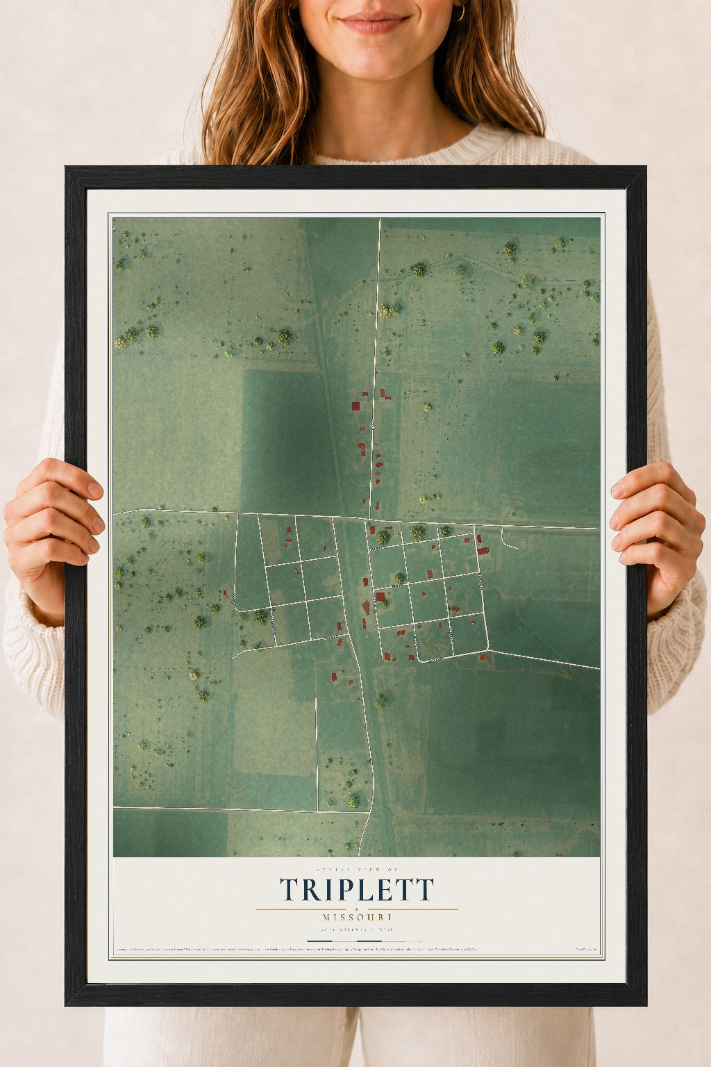 Map of Triplett, Missouri, 18 x 24 inch print in a black wood frame