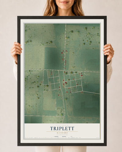 Map of Triplett, Missouri, 24 x 36 inch print in a black wood frame