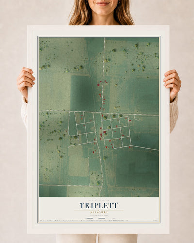 Map of Triplett, Missouri, 24 x 36 inch print in a white wood frame