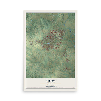 Map of Troy, Missouri, 12 x 18 inch unframed archival matte print