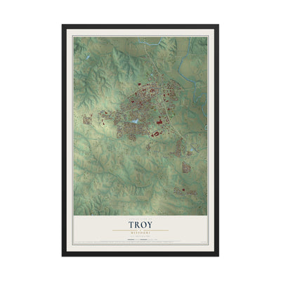 Map of Troy, Missouri, 12 x 18 inch print in a black wood frame