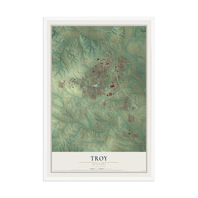 Map of Troy, Missouri, 12 x 18 inch print in a white wood frame