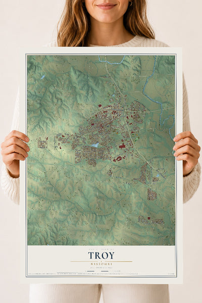 Map of Troy, Missouri, 18 x 24 inch unframed archival matte print