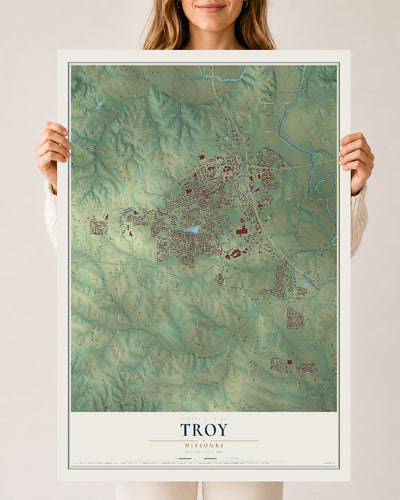 Map of Troy, Missouri, 24 x 36 inch unframed archival matte print