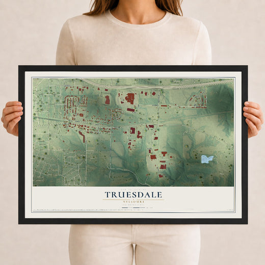 Map of Truesdale, Missouri, 12 x 18 inch print in a black wood frame