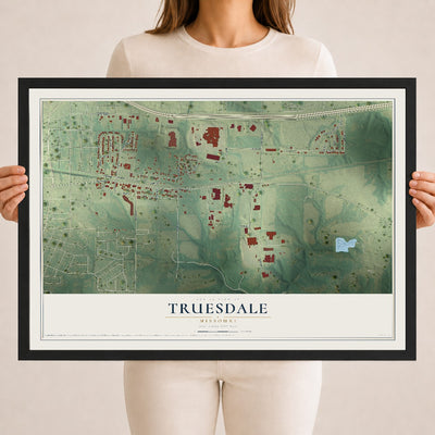 Map of Truesdale, Missouri, 18 x 24 inch print in a black wood frame