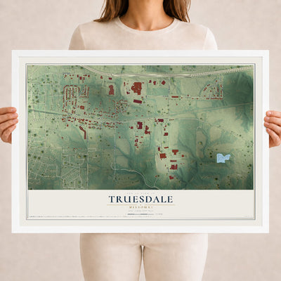Map of Truesdale, Missouri, 18 x 24 inch print in a white wood frame