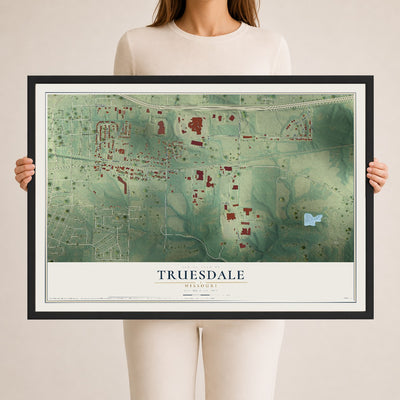 Map of Truesdale, Missouri, 24 x 36 inch print in a black wood frame