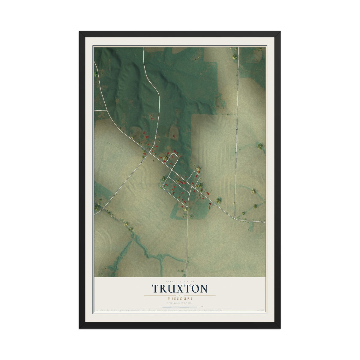 Map of Truxton, Missouri, 12 x 18 inch print in a black wood frame