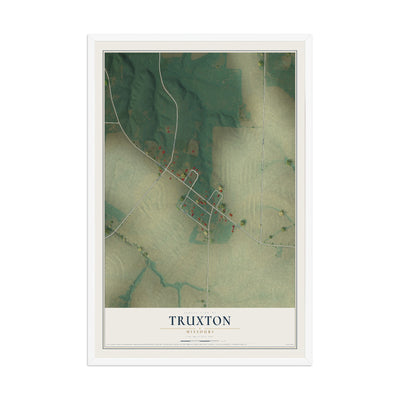 Map of Truxton, Missouri, 12 x 18 inch print in a white wood frame