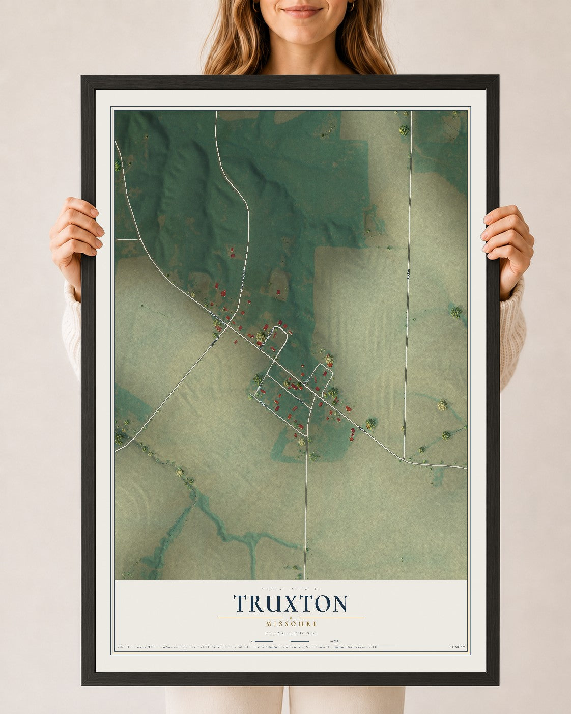 Map of Truxton, Missouri, 24 x 36 inch print in a black wood frame
