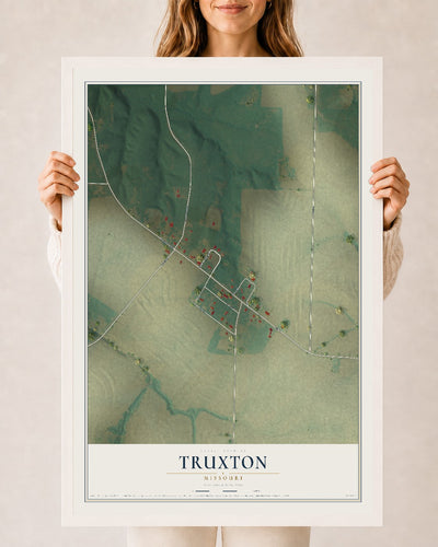 Map of Truxton, Missouri, 24 x 36 inch print in a white wood frame
