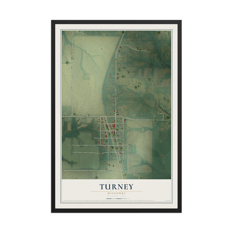Map of Turney, Missouri, 12 x 18 inch print in a black wood frame
