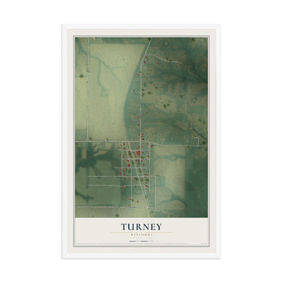 Map of Turney, Missouri, 12 x 18 inch print in a white wood frame
