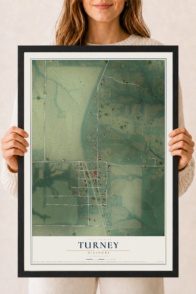 Map of Turney, Missouri, 18 x 24 inch print in a black wood frame