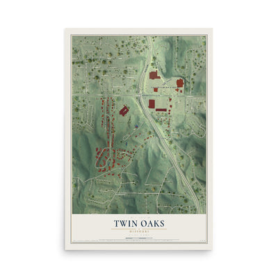 Map of Twin Oaks, Missouri, 12 x 18 inch unframed archival matte print