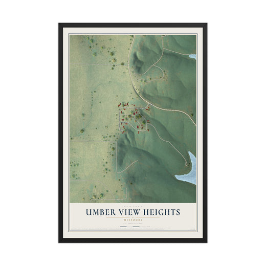 Map of Umber View Heights, Missouri, 12 x 18 inch print in a black wood frame
