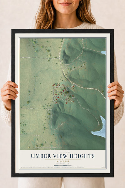 Map of Umber View Heights, Missouri, 18 x 24 inch print in a black wood frame