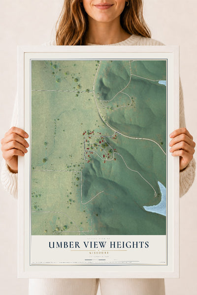 Map of Umber View Heights, Missouri, 18 x 24 inch print in a white wood frame