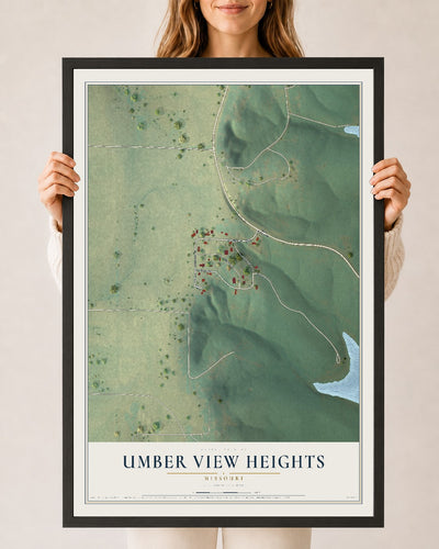 Map of Umber View Heights, Missouri, 24 x 36 inch print in a black wood frame
