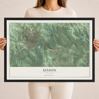 Map of Union, Missouri, 18 x 24 inch print in a black wood frame