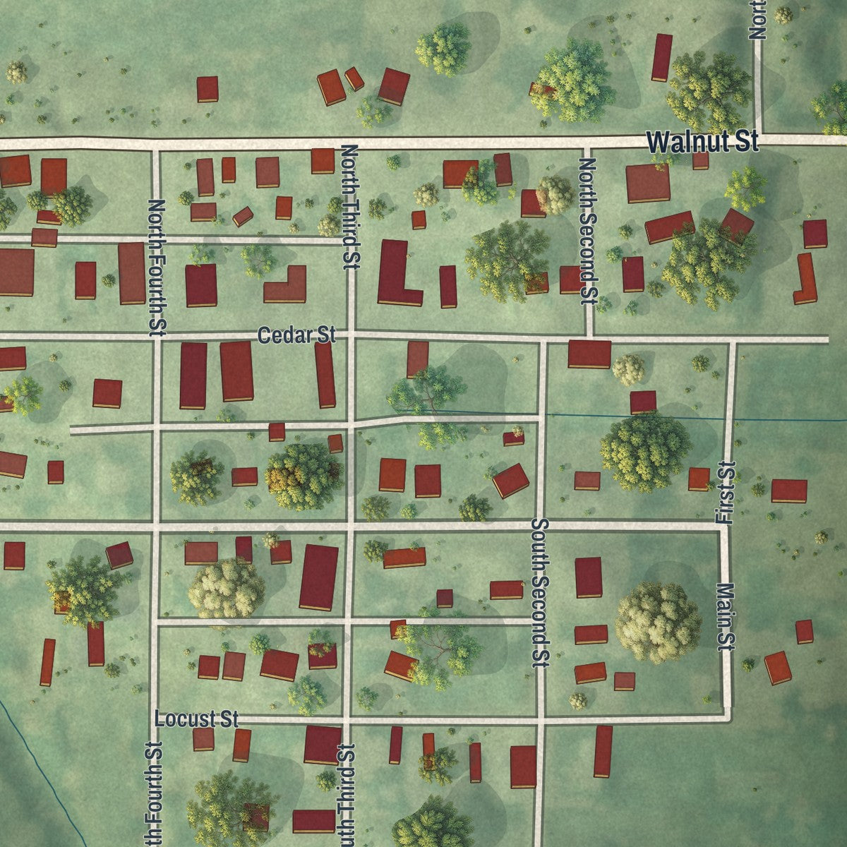 Close-up of the map of Union Star, Missouri print showing street and building detail