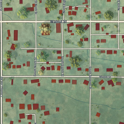 Second close-up of the map of Union Star, Missouri print showing more streets and buildings